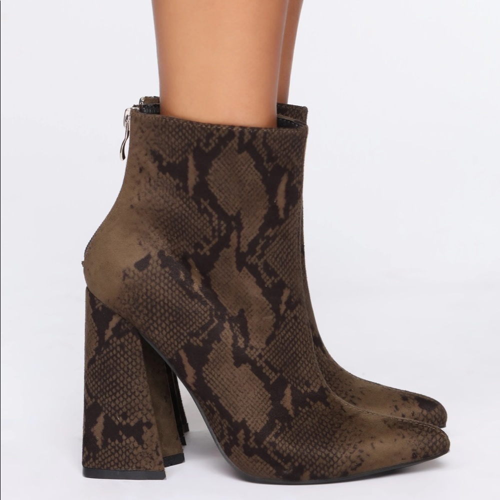 Snake print booties